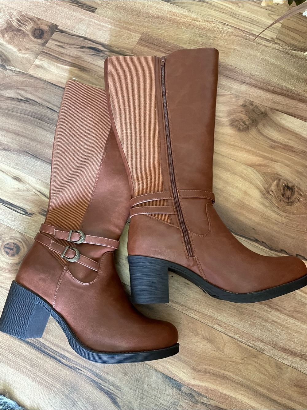 Gabylou Brown Knee-High Block Heel Boots Size 42 Wide Calf - Picture 5 of 12